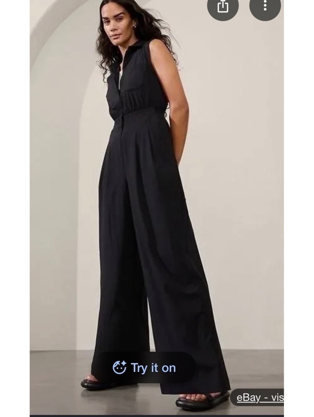 Athleta Brooklyn Heights Wide Leg Jumpsuit Black Featherweight Stretch 16